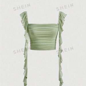 Green Ribbon Top Blouse